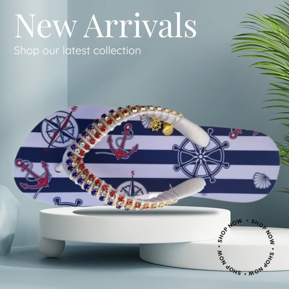 Women's Luxury nautical flip flops, with crystals and rhinestones, all occasions - Picture 7 of 17